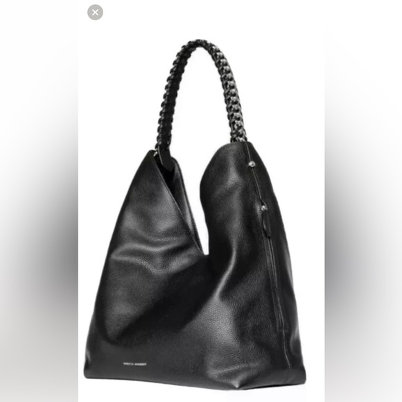 REBECCA MINKOFF Black Pebbled Leather CHAIN HOBO Bag Purse silver hardware - Picture 3 of 11